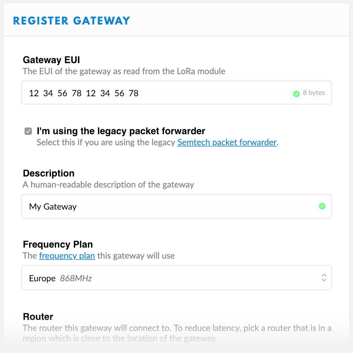 Gateway EUI registration